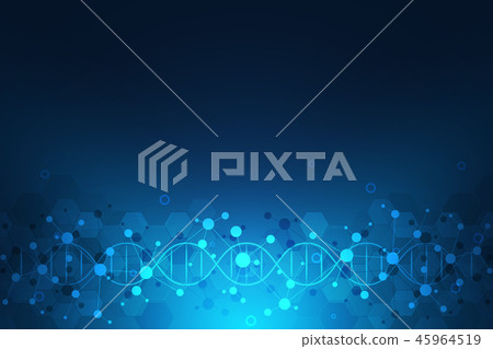 DNA strand and molecular structure. Genetic engineering or laboratory research. Background texture 45964519