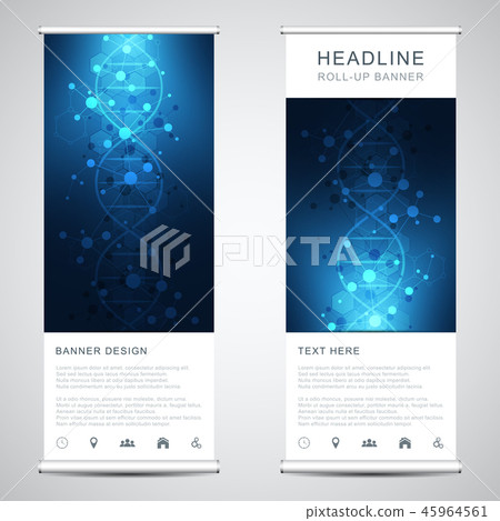 Roll up banner stands with DNA strand and molecular structure. Genetic engineering or laboratory Roll up banner stands with DNA strand and molecular structure. Genetic engineering or laboratory 45964561