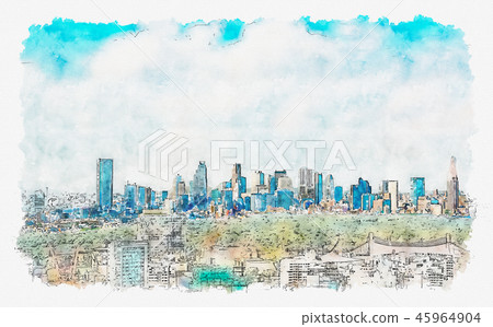 View Of The Shinjuku Skyline In Tokyo Japan Stock Illustration