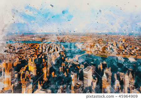 Aerial view of New York City with a view of the Hudson River 45964909