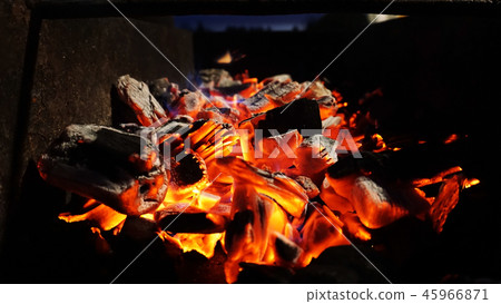 Embers fire fireplace grill fire flame, black background 45966871
