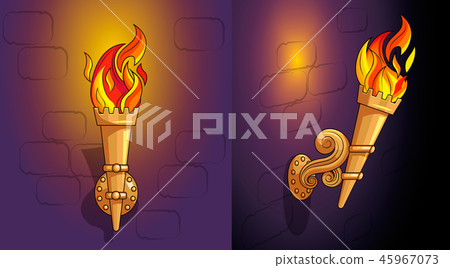 Torches with burning fire, the ornate decor, night Torches with burning fire, the ornate decor, night 45967073