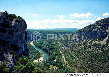 Landscape of Gorges de l'Ardech and Ardeche river Landscape of Gorges de l'Ardech and Ardeche river 45967162