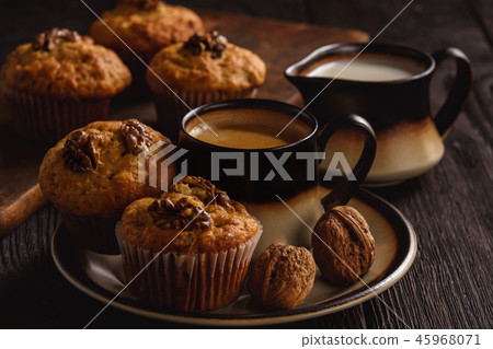 Homemade walnut and cranberry muffins. Homemade walnut and cranberry muffins. 45968071