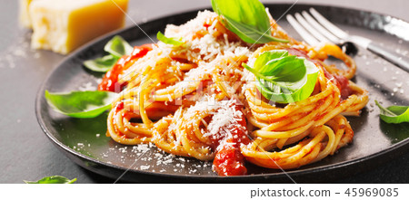Pasta with tomato sauce and parmesan 45969085