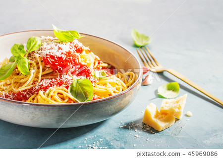 Pasta with tomato sauce and parmesan 45969086