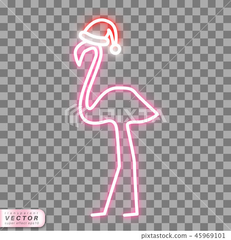 Neon flamingo in Santa Christmas hat on transparent background Neon flamingo in Santa Christmas hat on transparent background 45969101