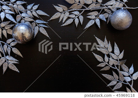 Christmas New Year Composition on dark black background Christmas New Year Composition on dark black background 45969118