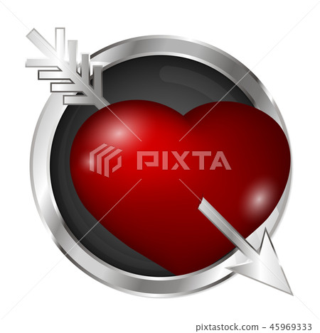 Heart pierced by an arrow in a silver circle Heart pierced by an arrow in a silver circle 45969333