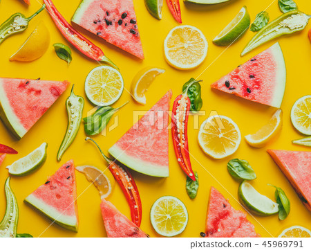 Watermelon and Chili pepper with lemons Watermelon and Chili pepper with lemons 45969791