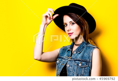 Portrait of young adult woman in hat Portrait of young adult woman in hat 45969792
