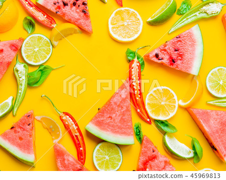 Watermelon and Chili pepper with lemons Watermelon and Chili pepper with lemons 45969813