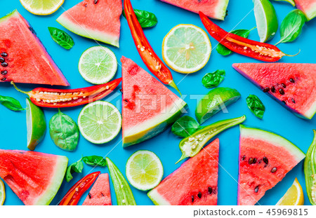 Watermelon and Chili pepper with lemons Watermelon and Chili pepper with lemons 45969815
