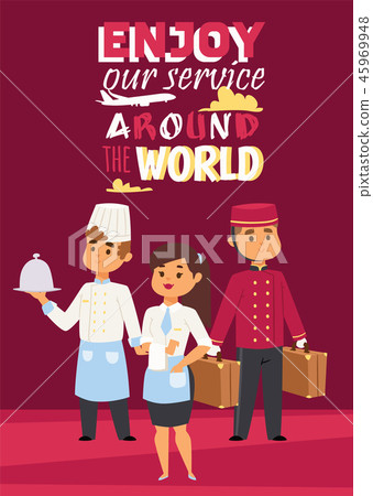 Hotel work concept represented poster with text Enjoy our service around the world. Vector 45969948