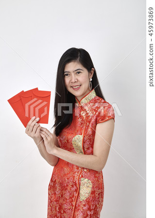 woman and take Red envelopes woman and take Red envelopes 45973869