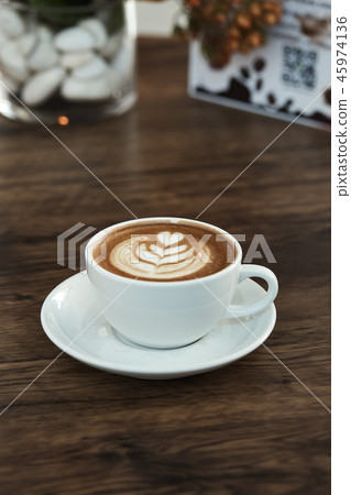 Latte Coffee art on the wooden table 45974136