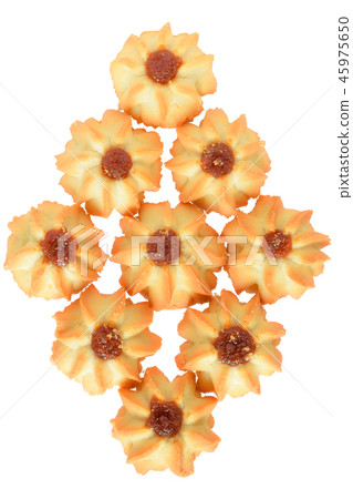 Shortbread with jam top view isolated 45975650