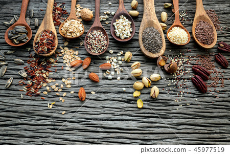 Different types of grains and cereals . Different types of grains and cereals . 45977519