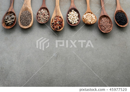 Different types of grains and cereals . Different types of grains and cereals . 45977520