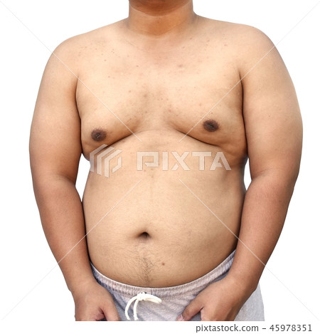 fat body of asian man on white background 45978351