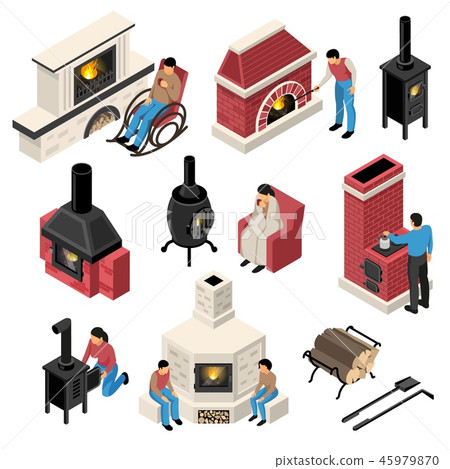 Furnaces Fire Places Isometric Set 45979870