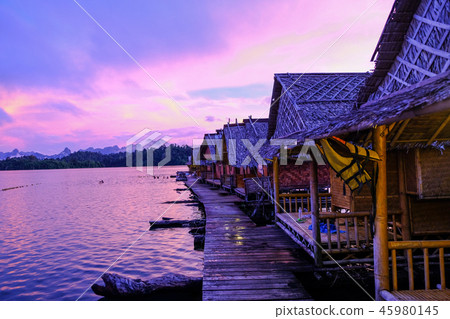 Bunglow houseboats with life jacket in Thailand 45980145