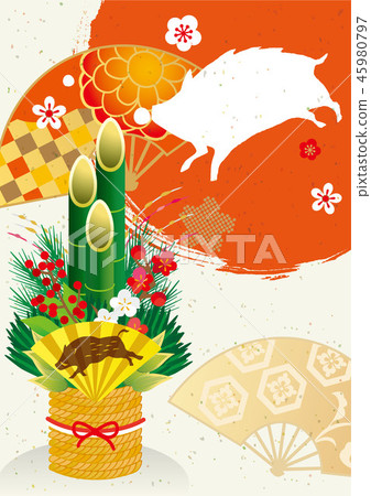 new year's card, new year, sign of the hog 45980797
