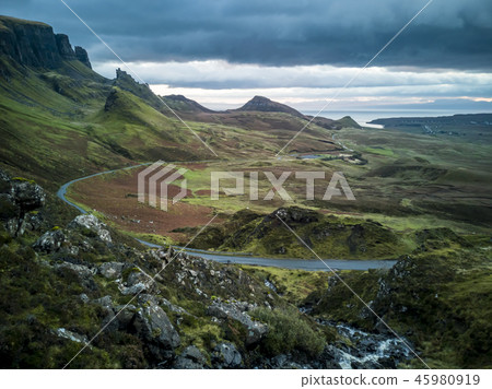 Sunrise over the Quiraing on the Isle of Skye in Scotland. Sunrise over the Quiraing on the Isle of Skye in Scotland. 45980919