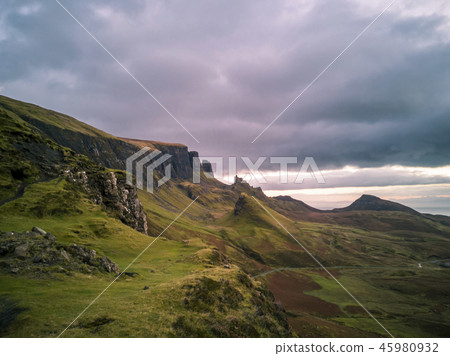 Sunrise over the Quiraing on the Isle of Skye in Scotland. Sunrise over the Quiraing on the Isle of Skye in Scotland. 45980932