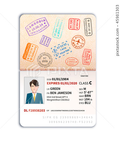 Foreign passport with man photo Foreign passport with man photo 45981303