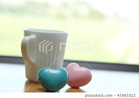 White coffee cup white Pink heart with blue 45981822