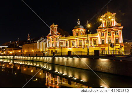university building in Wroclaw at night, Poland 45981880