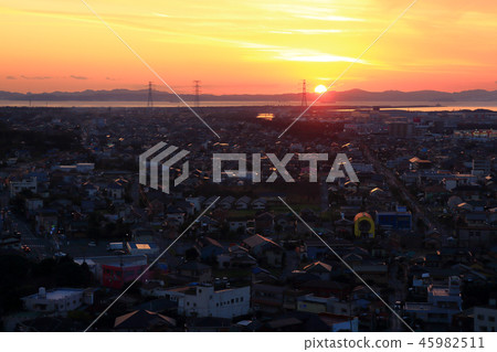 Cityscape and sunset of Futtsu and Aomori 45982511