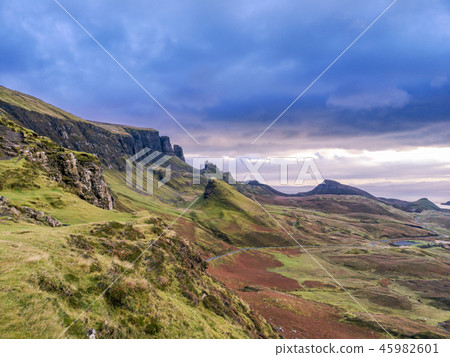 Sunrise over the Quiraing on the Isle of Skye in Scotland. Sunrise over the Quiraing on the Isle of Skye in Scotland. 45982601