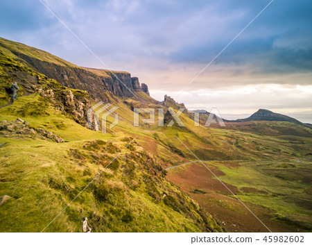 Sunrise over the Quiraing on the Isle of Skye in Scotland. Sunrise over the Quiraing on the Isle of Skye in Scotland. 45982602