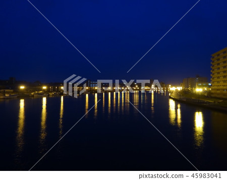 釧路河和夜景 插圖素材 圖庫