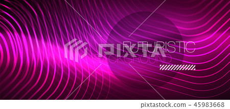 Neon glowing wave, magic energy and light motion background. Vector wallpaper template 45983668