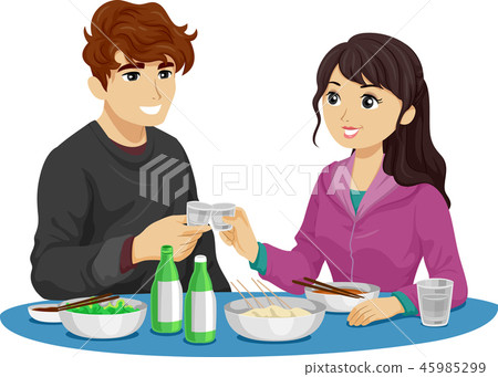Teen Couple Street Side Soju Toast Illustration Teen Couple Street Side Soju Toast Illustration 45985299