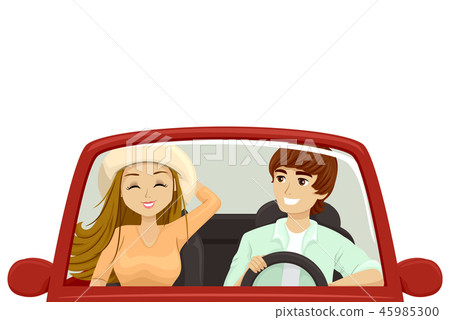 Teen Couple Road Trip Illustration 45985300
