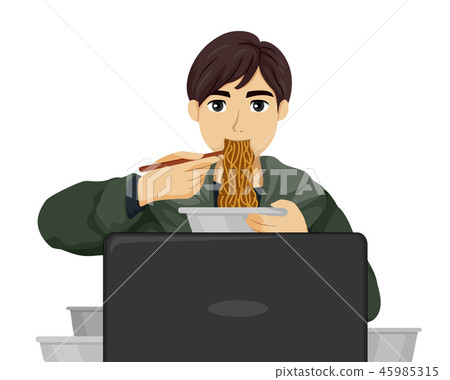 Teen Boy Mukbang Eating Broadcast Illustration 45985315
