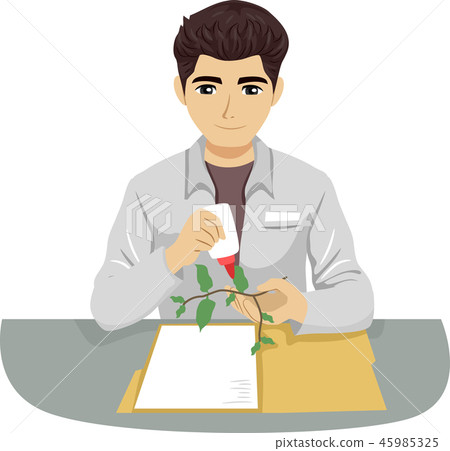 Teen Boy Botanist Herbarium Illustration 45985325