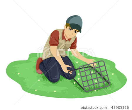 Teen Boy Botanist Collect Sample Quadrant Method 45985326