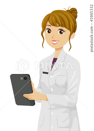 Teen Girl Tablet Science Illustration 45985332