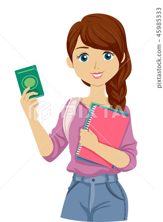 Teen Girl Student Visa Passport Illustration 45985333