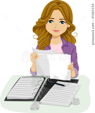 Teen Girl Organize Notes Illustration 45985334