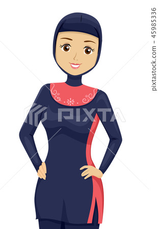 Teen Girl Muslim Swimwear Illustration 45985336
