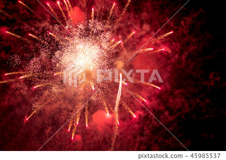 Fireworks. Stars and shiny fireworks on red Fireworks. Stars and shiny fireworks on red 45985537
