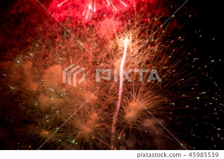Fireworks. Stars and shiny fireworks on red 45985539