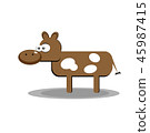 Cow isolated on green background. Vector illustration in cartoon flat design style 45987415