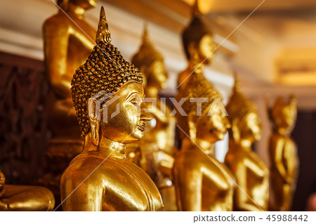 Golden Buddha statues in buddhist temple Golden Buddha statues in buddhist temple 45988442